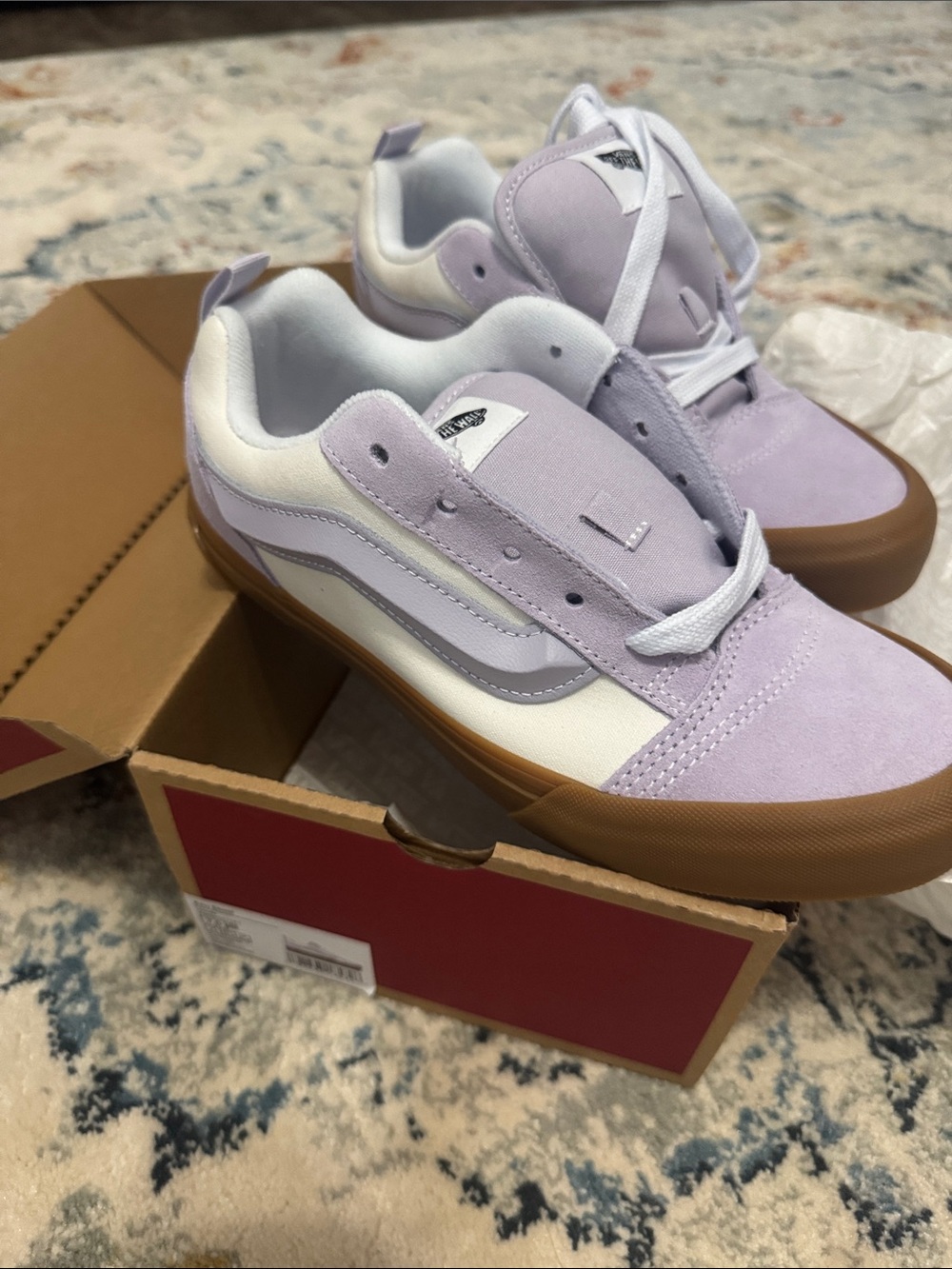 Vans Kids Lavender and White Suede-Accent Sneakers with Gum Sole